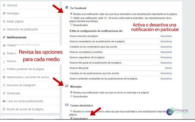 ajuste notificaciones facebook