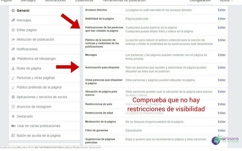 ajustes generales fan page