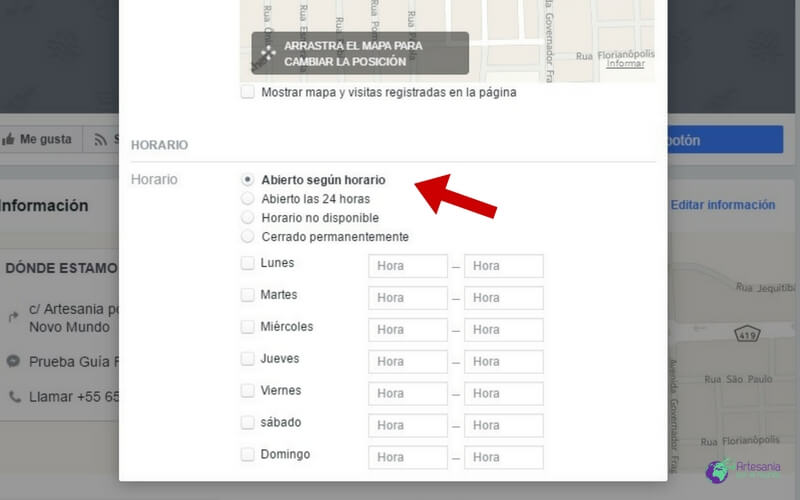 edicion horario negocio fan page