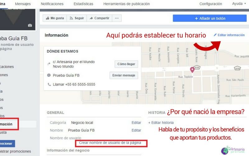 edición información fan page