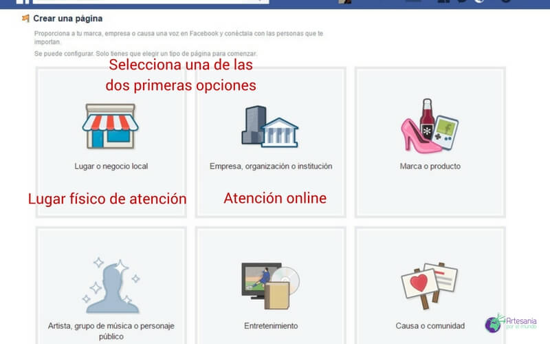 tipo de pagina facebook